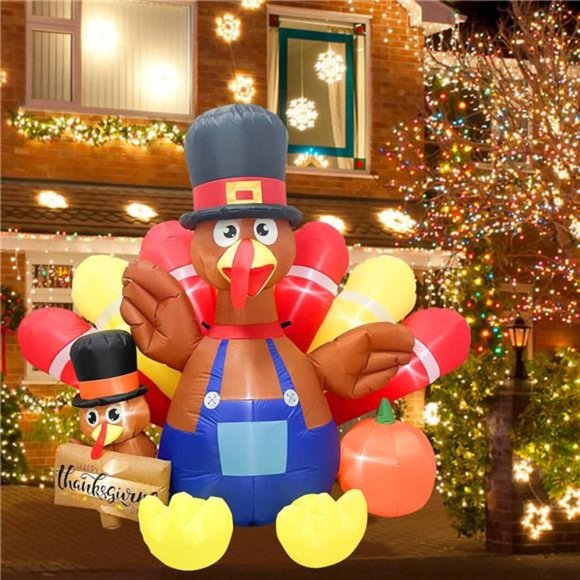 6.5 FT Thanksgiving Turkey Inflatable Decorations, Outdoor Blow Up Decorations - Picture 1 of 6